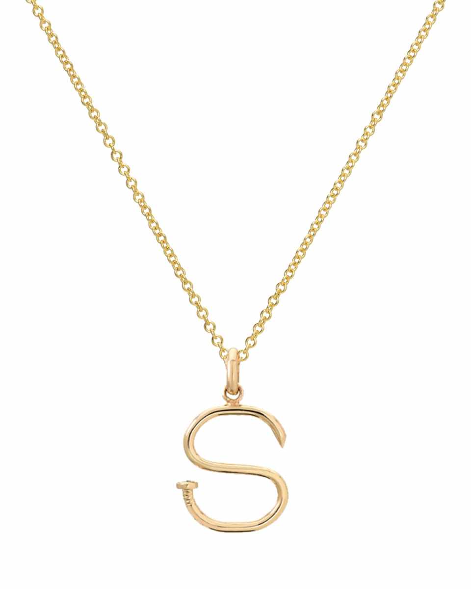 14k Gold Small Nail Initial Necklace
